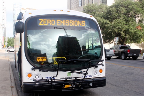Electric buses do not have a tailpipe and produce no emissions because they are battery operated.
