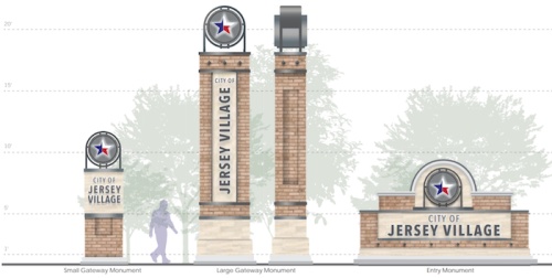 New gateway signs will be built in Jersey Village featuring a brick facade and the city's red, white and blue star.