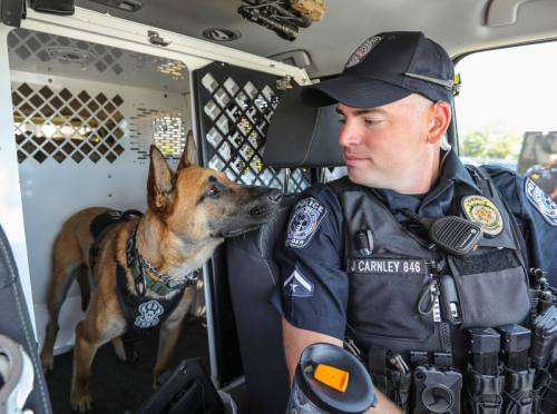 Leander Police Officer John Carnley and Kodi, a 16-month-old Belgian malinois, were two of the first members to form the police departmentu2019s K-9 unit.