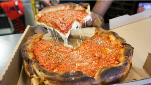 Meat lovers stuffed deep-dish pizza ($16.99-$32.99) nThis pizza is stuffed with numerous meats and a four-cheese blend.
