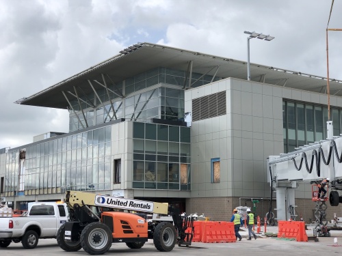 A $350 million expansion project at Austin-Bergstrom International Airport is scheduled to be complete in spring of 2019. This is a view of the new terminal space from the runway area. 
