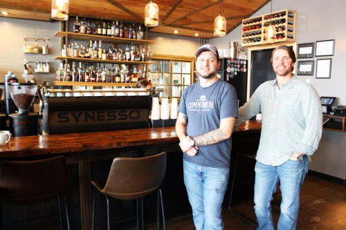 From left: Tim Cox and Tim Kahle opened the business, which includes food, coffee and coworking, in November 2017.