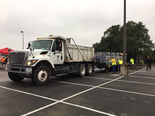 Water arrives at the Kelly Reeves Athletic Complex to be distributed to the nearly 80,000 Williamson County residents affected by Austin's boil water notice. 