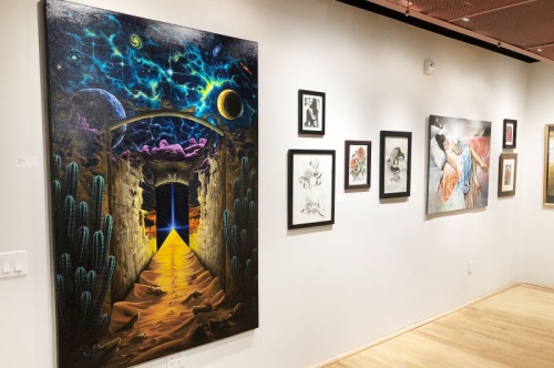 Artists from Fifth Estate tattoo parlor, located downstairs from  Art Intersection, illustrate their influences and ideas on various mediums in the Endureu2013Art of the Fifth Estate exhibit  in an Art Intersectionu2019s gallery from Sept. 19-Oct. 27.