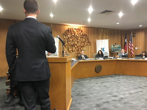 PASA Demographer Justin Silhavy speaks at the Klein ISD board of trustees meeting Oct. 8