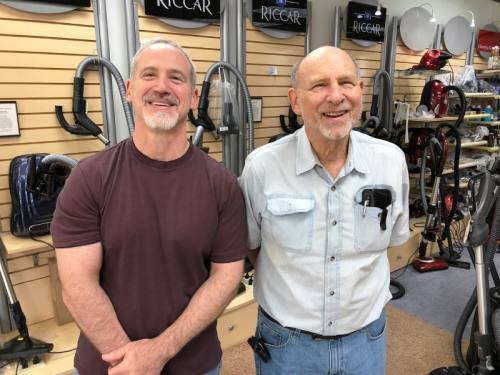 From left: Randy Katz and his father, Stephen Katz, own Woody Mann Vacuums, Richardsonu2019s oldest vacuum retailer.