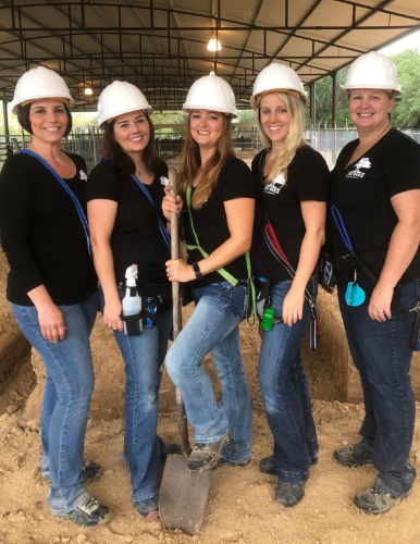 The Oaks Dog Ranch was founded by five women who met through volunteer work at Abandoned Animal Rescue, an animal rescue organization in Magnolia. From left: nAdrienne Jones, Jeanette Salazar, Megan Dueck, Amanda West and Cheryl Thomas.