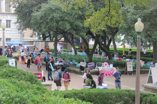 Students mill around the University of Texas campus on the afternoon of Election Day. 