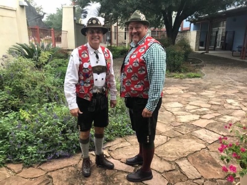 New Braunfels Chamber President and Wurstfest Grosse Opa Michael Meek, left, and Wurstfest President Eric Couch are dressed in their festival attire.