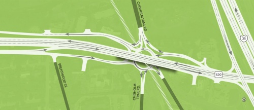 Construction of the overpass will go from Brentwood Street to the I-35 frontage road, with a roundabout under the bridge at Chisholm Trail.
