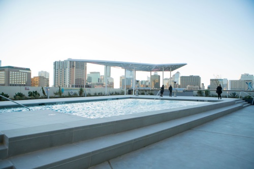 The Tyndall's pool deck features a view of downtown Austin.