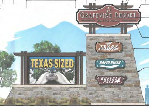 This illustration to the Grapevine City Council shows the monument sign designed for Stand Rock's Grapevine resort.
