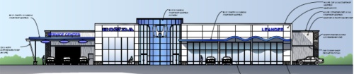 A rendering of the proposed Honda dealership. The design is subject to change.