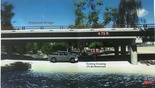 A rendering sent to Homestead residents by Travis County Commissioner Gerald Daugherty shows the proposed bridge that would replace the low water crossing on Great Divide Drive. 