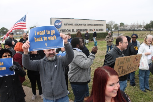 Clear Lake-based NASA employees protest the government shutdown outside the Johnson Space Center on Jan. 15.
