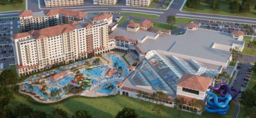 This rendering shows an exterior view of the upcoming Stand Rock Resort, which will include an indoor and outdoor water park. 