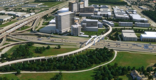 A rendering shows what the Cotton Belt bridge over US 75 in Richardson could look like once the rail is operational in 2022.
