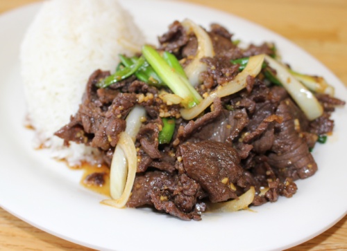 Honey Teriyakiu2019s menu includes Mongolian beef ($10.99), which is served with a side of rice.