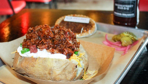 Chopped beef potato ($10): Baked potato with chopped barbecue beef, bacon, butter, cheese, sour cream and chives.
