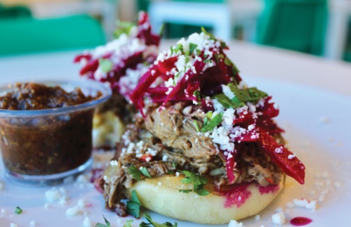 Miguelitos Pupusas ($13) are loaded with beef, radishes and beets. 