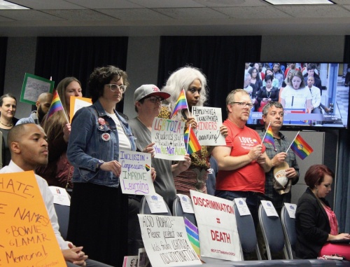 Residents show up Feb. 25 to support proposed changes to Austin ISD's sex education curriculum. 