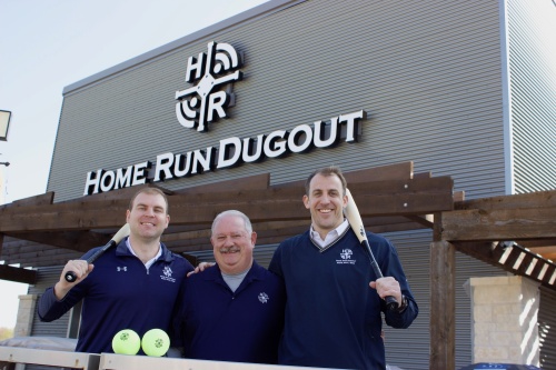 From left: co-founder and Chief Operating Officer Tyler Bambrick; Glynn Bloomquist, executive chairman and chief development officer; and co-founder and CEO Nick Hermandorfer will open Home Run Dugout on April 9.