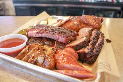 Pappa Charlieu2019s barbecue (prices vary)nBarbecue options include pork ribs, brisket, boudin, sausage, smoked turkey breast, smoked chicken and pulled pork.