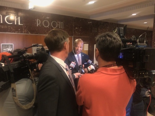 District D Council Member Dwight Boykins spoke with reporters March 20 following the second City Council meeting during which he postponed every new item on the agenda. 