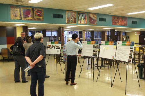 Austin ISD residents meet at Crockett High School for a Facilities Master Plan open house in March.