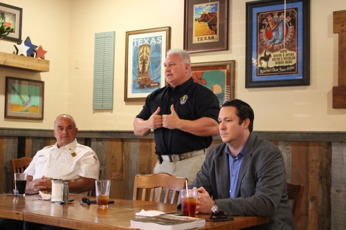 From left, Fulshear-Simonton Fire Chief Herc Meier, Fulshear Police Chief Kenny Seymour and Fort Bend County Fire Marshal and Emergency management coordinator Mark Flathouse discussed lessons learned from Hurricane Harvey at the Fulshear-Katy area Chamber of Commerceu2019s event Tackling Resiliency Challenges in North Fort Bend County on March 21. 