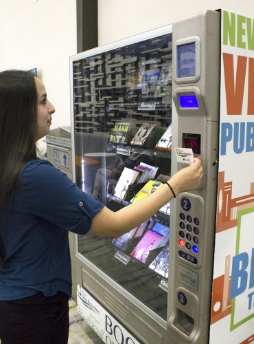 A new kiosk at Das Rec offers a variety of books, DVDs and audiobooks.
