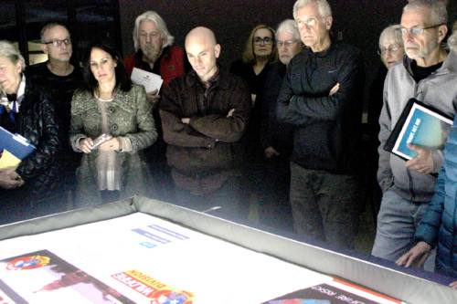 Oak Hill residents watch a wildfire simulation at a meeting Feb. 20.