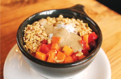 Caffeinated Cow: Greek yogurt with chai seeds, coffee cream, fruit and granola