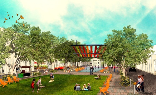 An early rendering shows how the town thought The Commons area might look. The rendering was made before Gilbert Town Council selected a developer.