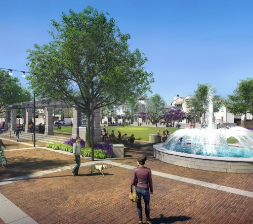 This rendering shows the concept of Colleyvilleu2019s new community plaza, which will be built in front of City Hall.