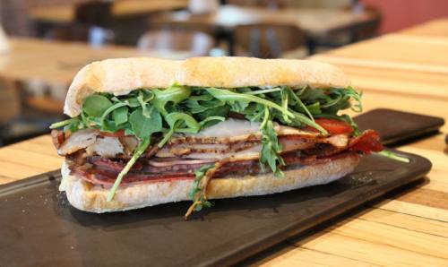 The Butcher Board Club ($10.95) comes with smoked ham, turkey, bacon, Swiss cheese, tomatoes and smoked jalapeno mayo.