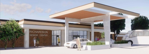 A concept rendering created by architecture firm PGAL shows what the new front entrance to the Senior Center could look like upon completion.