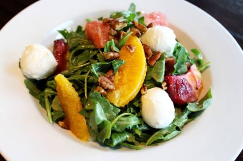 The Citrus Caprese Salad ($9-$11) is an arugula mix featuring blood orange, grapefruit, fresh mozzarella and mint dressed in a champagne vinaigrette.