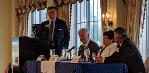 The Fort Bend Chamber of Commerce panel was moderated by Education Division Chairman Jim Rice and included, from left, Texas State Technical Collegeu2019s Randall Wooten, Houston Community College Southwestu2019s Madeline Burillo-Hopkins and University of Houston-Sugar Landu2019s Jay Neal.