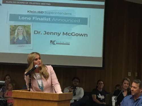 Jenny McGown voiced her gratitude for being named KISD's new superintendent at the June 6 board meeting. She took position June 28. 
