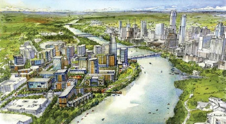The South Central Waterfront vision plan guides the redevelopment of 118 acres along Lady Bird Lake, including the Statesman property. 
