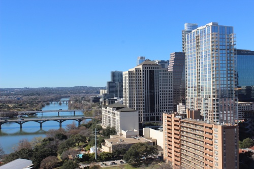 The Austin skyline runs against the Colorado River. 
