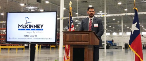 MEDC President and CEO Peter Tokar speaks at a manufacturer opening in McKinney.
