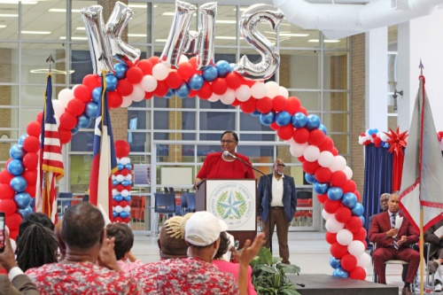 Houston ISD interim Superintendent Grenita Lathan addresses the Kashmere High School community Aug. 15 to formally nannounce it received a passing grade from the Texas Education Agency.
