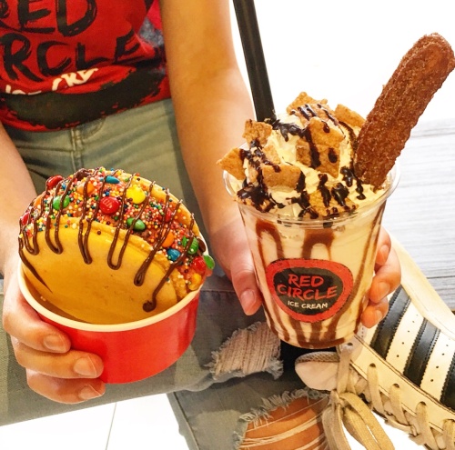 Red Circle Ice Cream is specializes in ice cream paired with churros and Hong-Kong-style waffles.