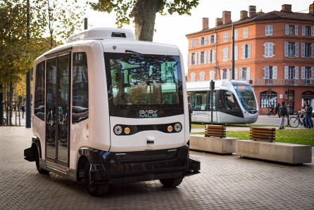 The Easy Mile electric shuttles are driverless and produce no emissions.