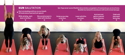 Epic Yoga owner Leanne Woehkle demonstrates a progression of movements you can do at home. 
