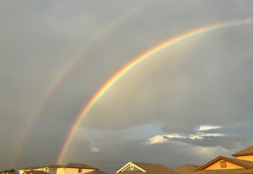 A rainbow spotted after a brief Austin-area rainstorm in September 2019.