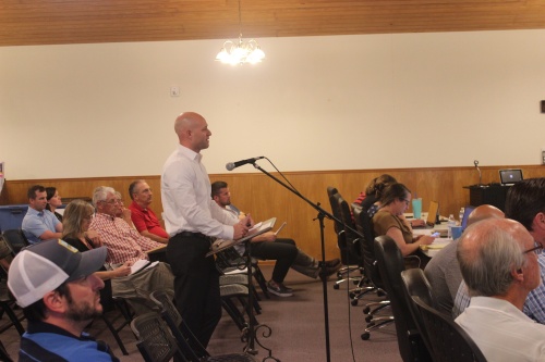 J.D. Dudley proposes a development plan for a Dripping Springs property at the Sept. 10 meeting of Dripping Springs City Council.