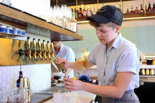 Manager Grace Waugh creates the Calypso, one of three specialty coffees served at Stay Golden. 
